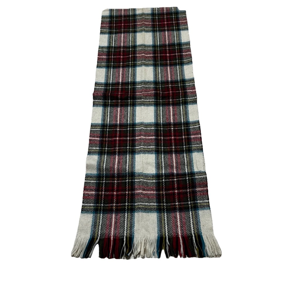 Peter MacArthur Scotland Gray Plaid Fringed 100% Pure Lambswool Scarf Vintage